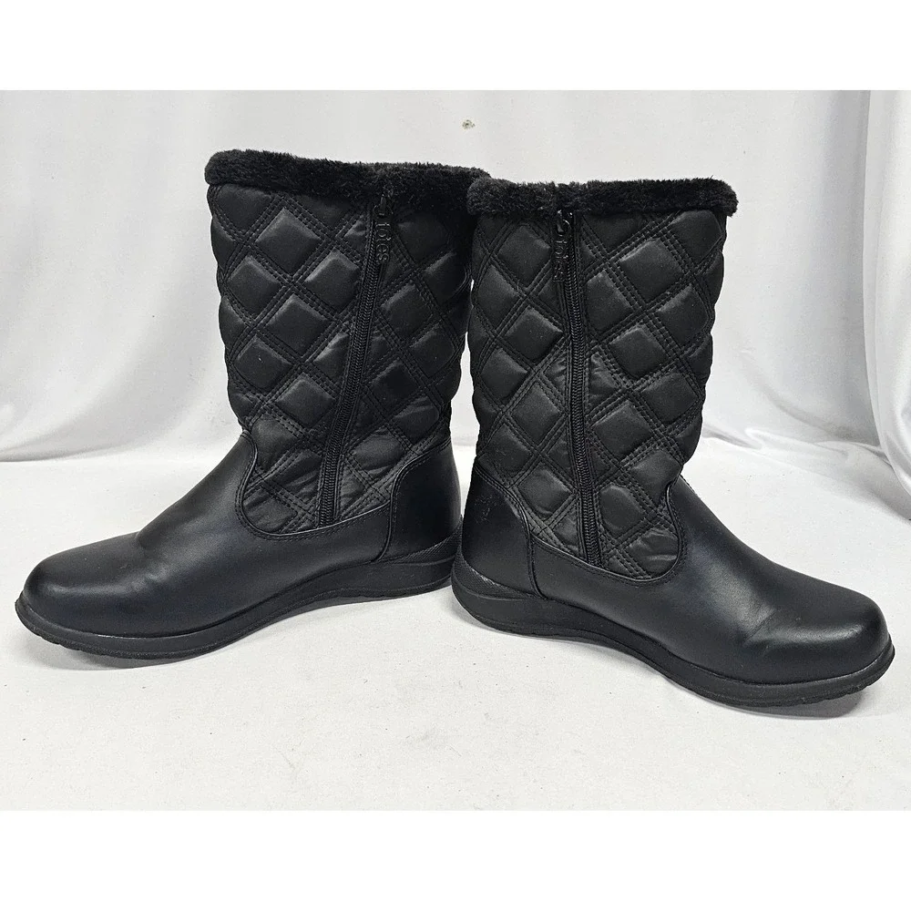Totes Elsa-T Black Quilted Faux Fur Lined Winter Boots Womens 9W 100-0809
